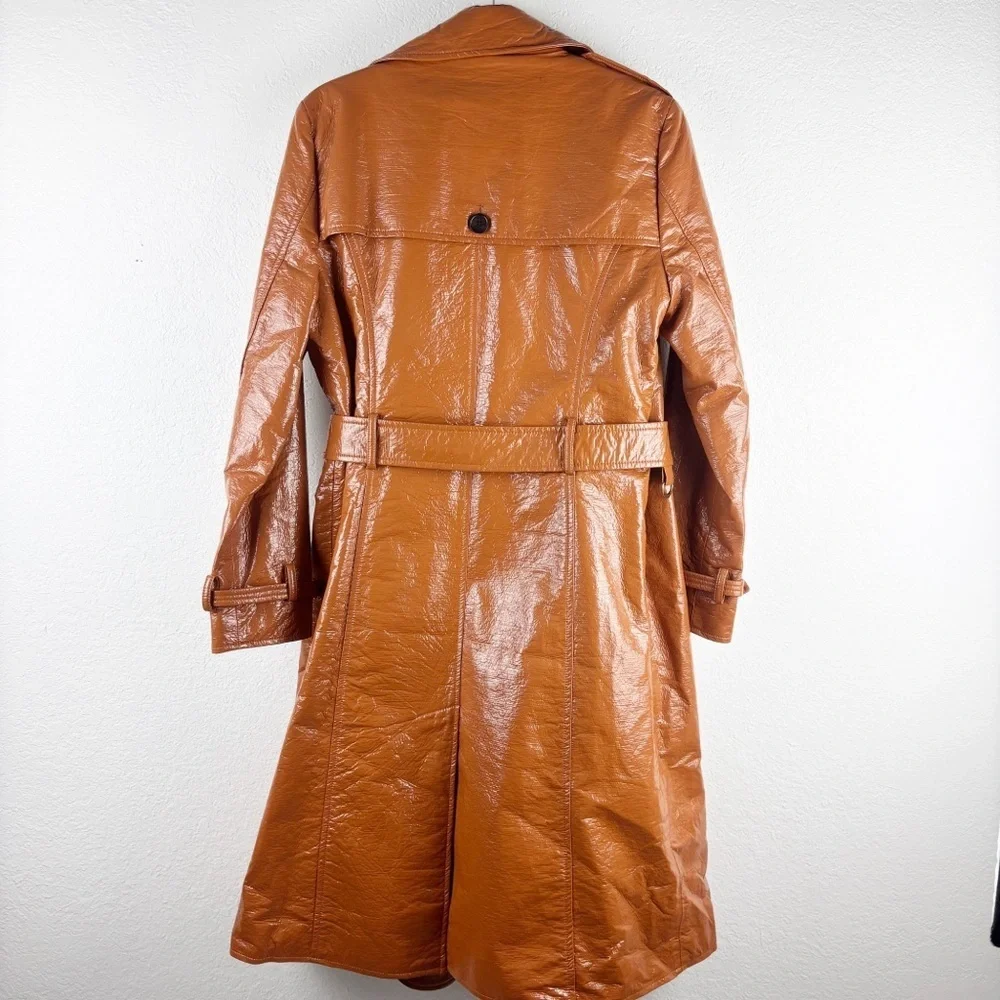Veronica Beard Finnick Dickey Trench Coat Patent Brown Tan Size 10 - Picture 4 of 7